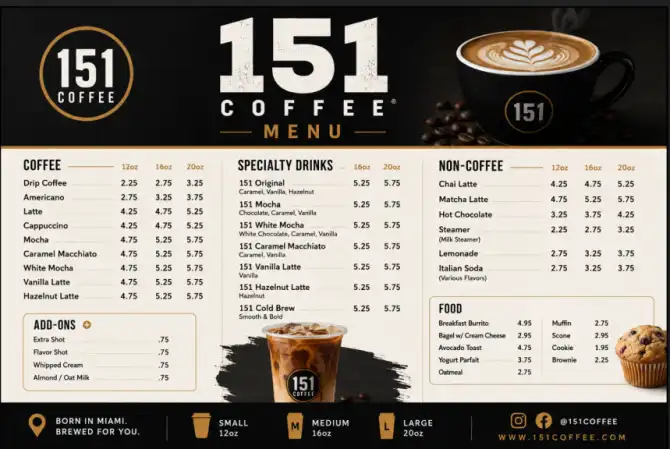 151 Coffee Menu
