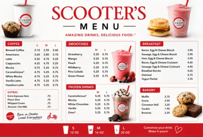 Scooter's Coffee menu with prices and drink options 2026