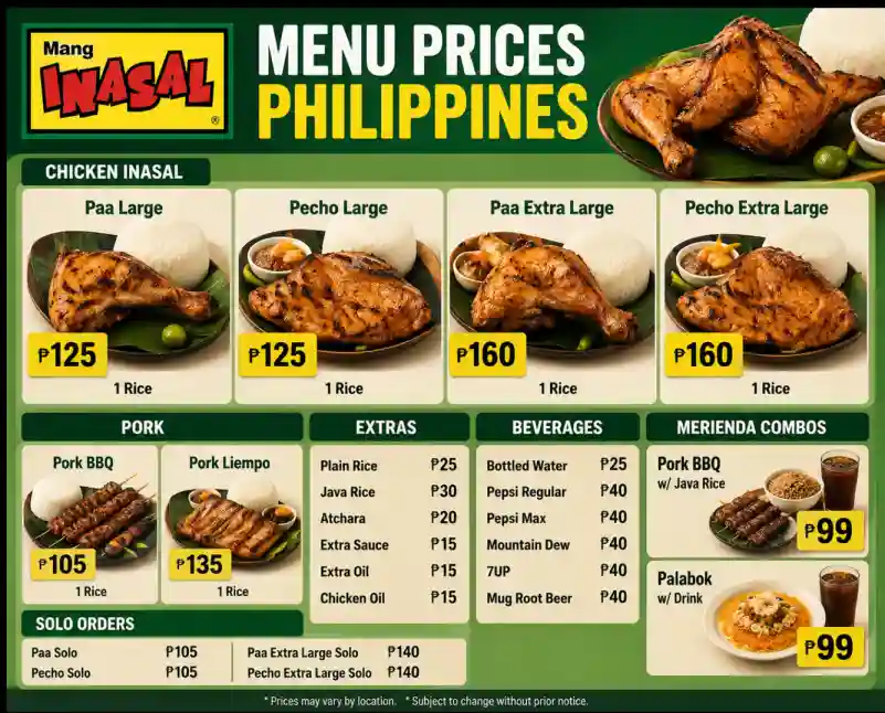 Mang Inasal Menu Prices Philippines