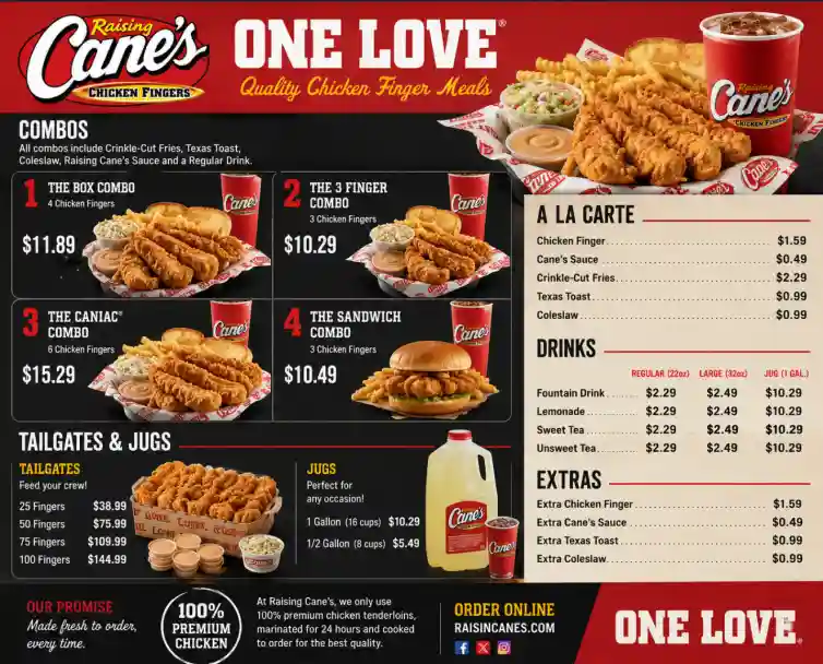 Raising Cane’s Menu with Prices