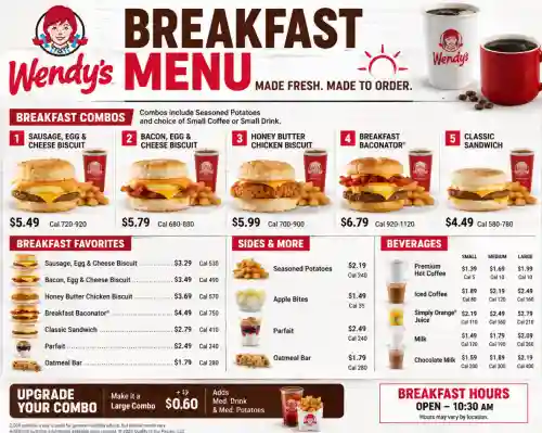 Wendy's Breakfast Menu