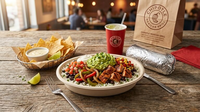 chipotle menu prices - loaded chicken burrito bowl, fresh guacamole, chips, queso blanco and foil burrito
