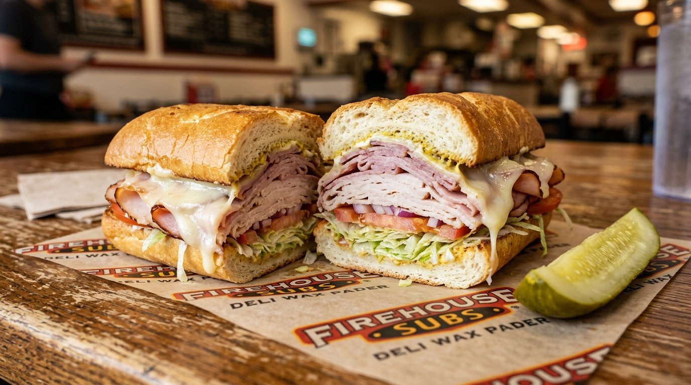 Firehouse Subs Hook and Ladder Sub Sandwich with Melted Monterey Jack and Pickle