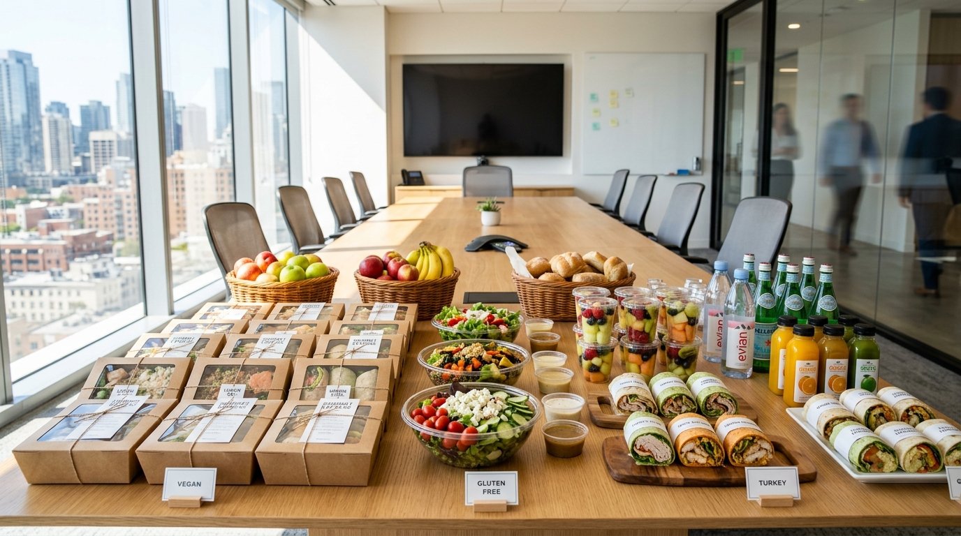 Major Menus corporate lunch catering buffet with boxed lunches and salads